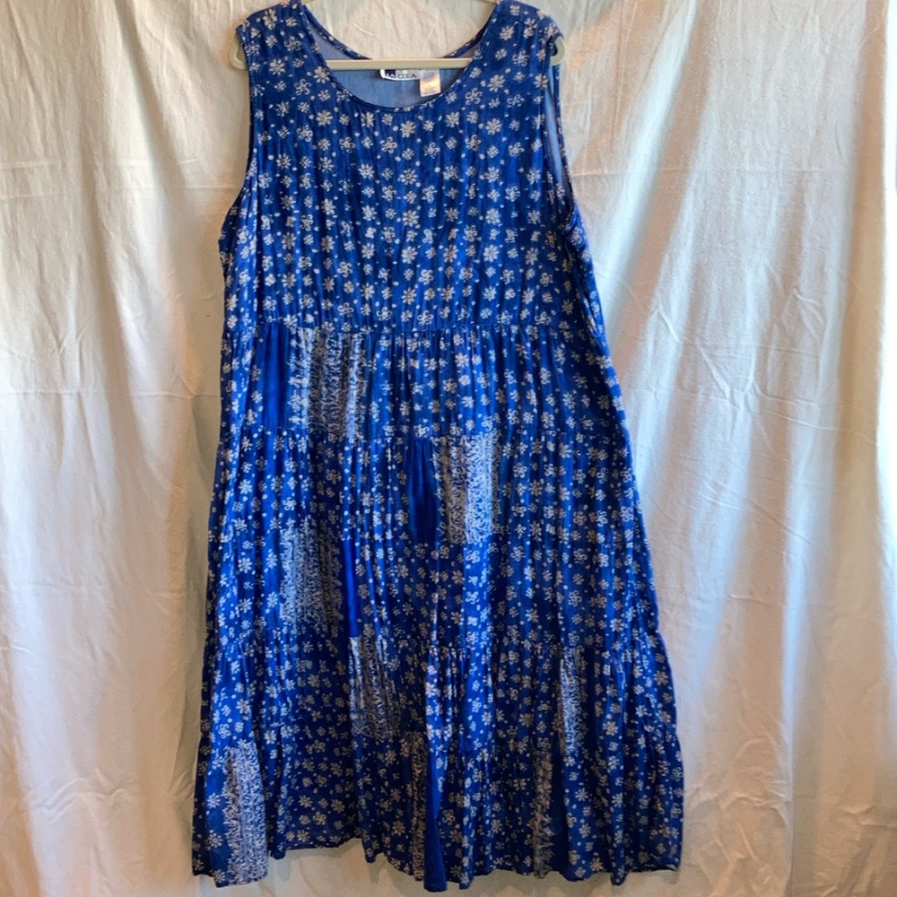Cool Blue & Taupe Batick Patch Tiered Sundress by La Cera 2x